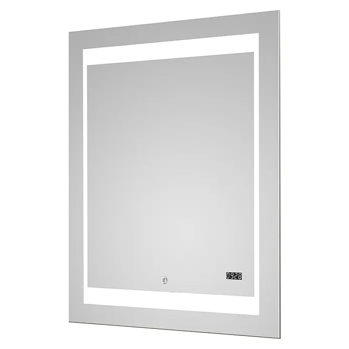 DSK Lichtspiegel Silver Futura - 70 x 90 cm - Quadratischer Spiegel mit Beleuchtung und digitaler Anzeige. Elegantes Design für moderne Badezimmer und Ankleidezimmer.