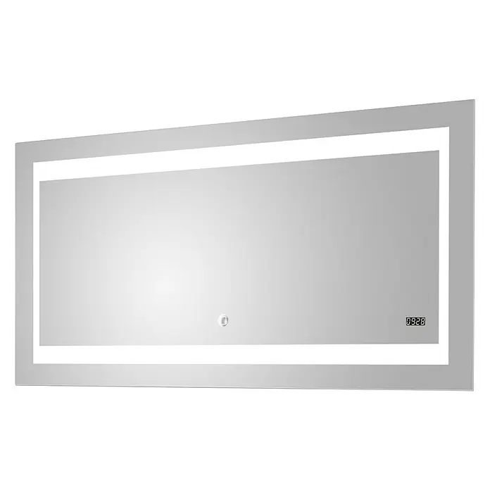 DSK Lichtspiegel Silver Futura - 140 x 70 cm - Rechteckiger beleuchteter Spiegel mit Digitalanzeige für Badezimmer oder Ankleidezimmer.