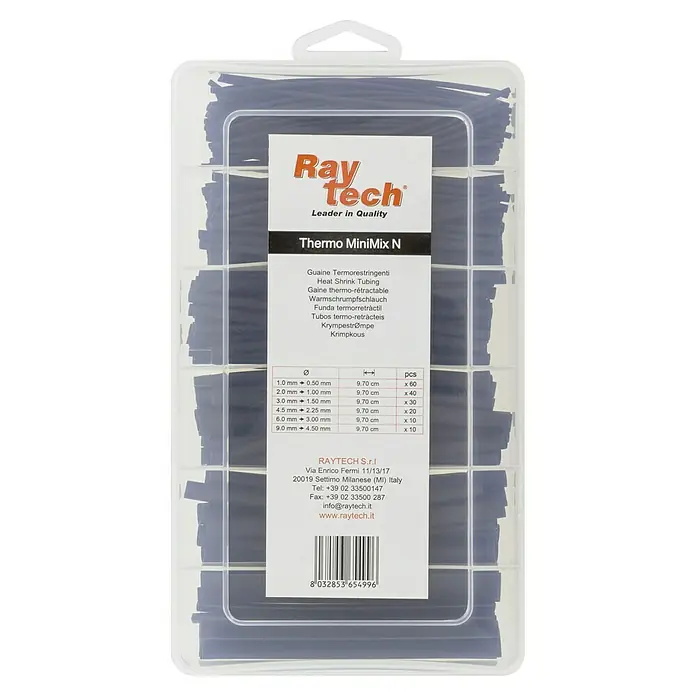 RayTech Tubo termorretráctil - Plástico, Negro - Surtido de tubos termorretráctiles Thermo MiniMix N de RayTech, ideal para instalaciones y reparaciones eléctricas.