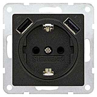 Siemens DELTA Mega Stopcontactinzet met USB (Zwart, 3 aansluitingen, Kunststof)