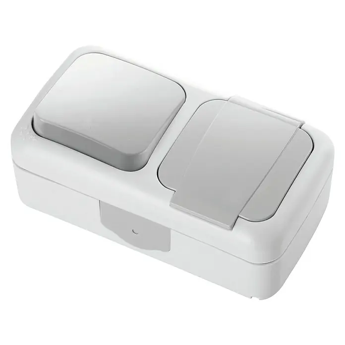 Siemens Delta IP54 Schalterkombination SIE028677 - Grau, Glänzend, 2-fach, Aufputzmontage, IP54 - Eine weiße Brotdose mit grauen Fächern. Ideal für Schule und Arbeit, hält Speisen getrennt und frisch. Praktisch für unterwegs.