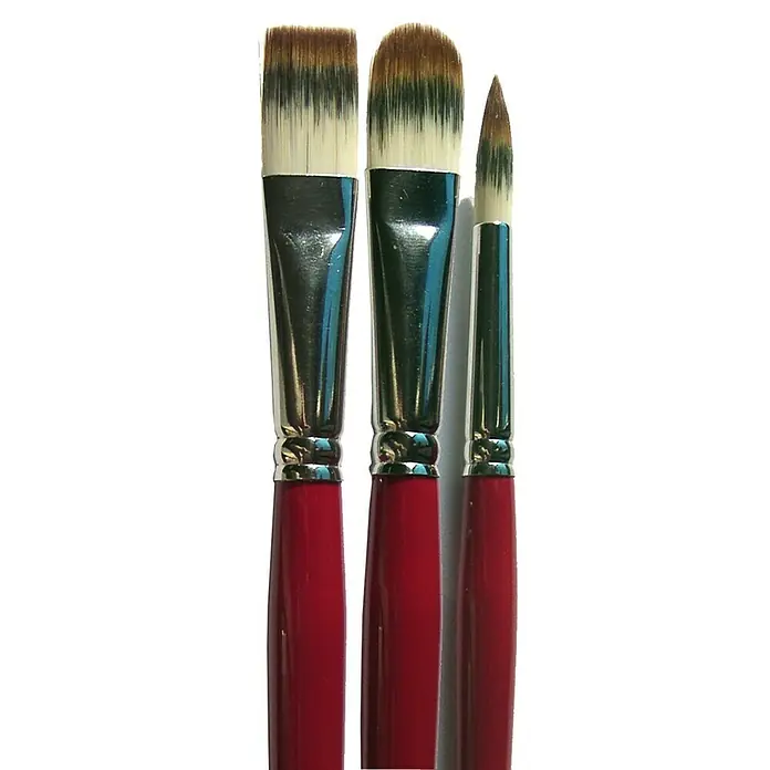 Talens Set de pinceles de cerdas GWC 191/194/195 - 3 pzs., Fibra sintética - Tres pinceles con mangos rojos y diferentes formas de cerdas, ideales para diversas técnicas de pintura.
