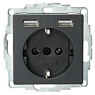 Stopcontactinzet met USB Verona (Antraciet, Enkelvoudig, Kunststof, IP20)