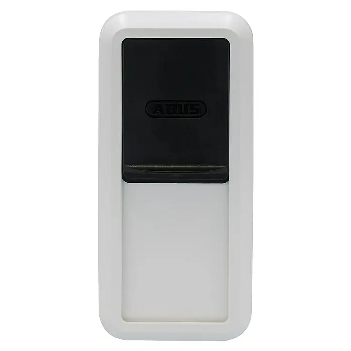 Abus HomeTec Pro Fingerabdruck Lesegerät CFS3100W - L x B x H: 29 x 67 x 143 mm, Weiß - Nahaufnahme eines weißen ABUS Schlüsseltresors mit schwarzer Abdeckung, ideal zur sicheren Schlüsselaufbewahrung im Außenbereich.