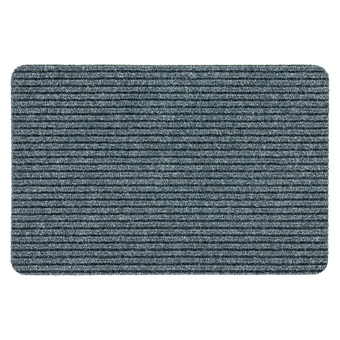 Astra Fußmatte Rib Line Sprint - 40 x 60 cm, Grau, 100 % Polypropylen - Graue Fußmatte mit horizontalen Rippen und abgerundeten Ecken auf schwarzem Hintergrund.