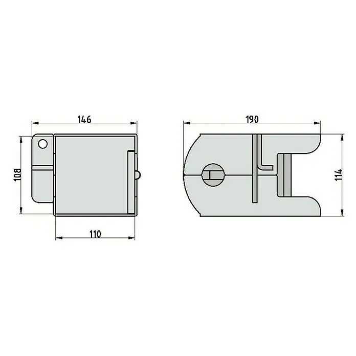 Basi Diebstahlsicherung KFZ 108 - Aluminium, Verzinkt - Technische Zeichnung einer Kabelklemme mit Maßangaben. Präzise Darstellung für Installationszwecke.