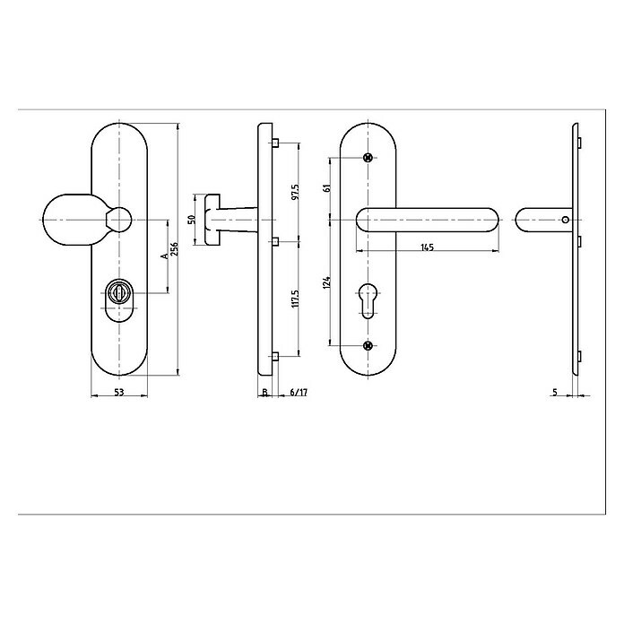 Basi Schutzbeschlag SB 7500 ES1 (Hauseingangstür, Edelstahl, Knopf außen, Drücker innen, Mit Zylinderabdeckung, Stärke Tür: 50 mm - 70 mm) | BAUHAUS