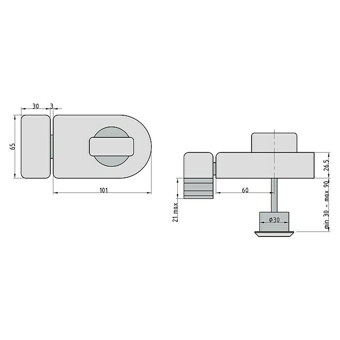 Basi Türzusatzschloss KS500RBraun, DIN Anschlag: Universell einsetzbar, Dornmaß: 60 mm Sketch