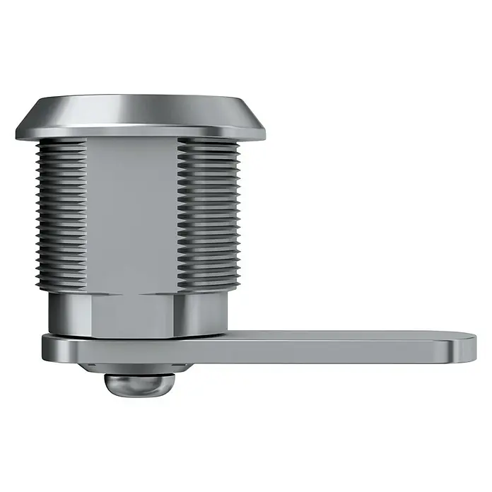 Basi Universalzylinder HS 312 - Passend für: Universal - Burg - Nahaufnahme einer silberfarbenen Verschlussvorrichtung mit gerändelter Oberfläche und Hebel.