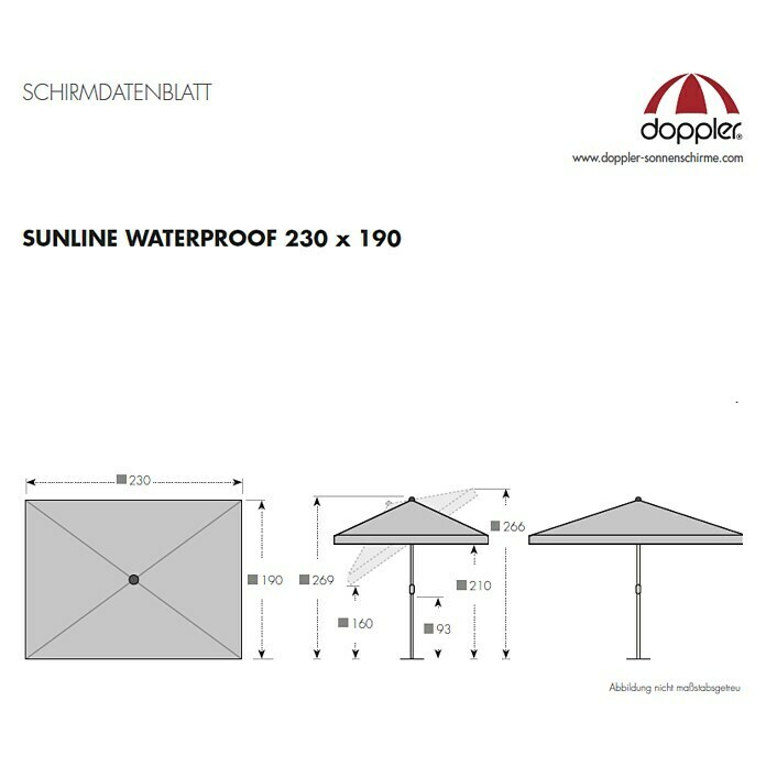 Doppler Sonnenschirm Sunline WaterproofDunkelgrün, 230 x 190 cm Sketch