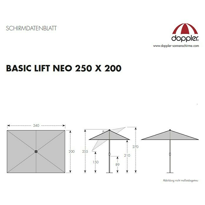 Derby Basic Lift Sonnenschirm Neo (Greige, L x B: 250 x 200 cm)
