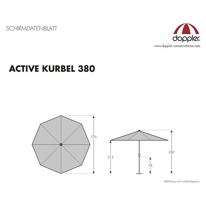 Doppler Active Kurbelschirm (Greige, Durchmesser: 380 cm)