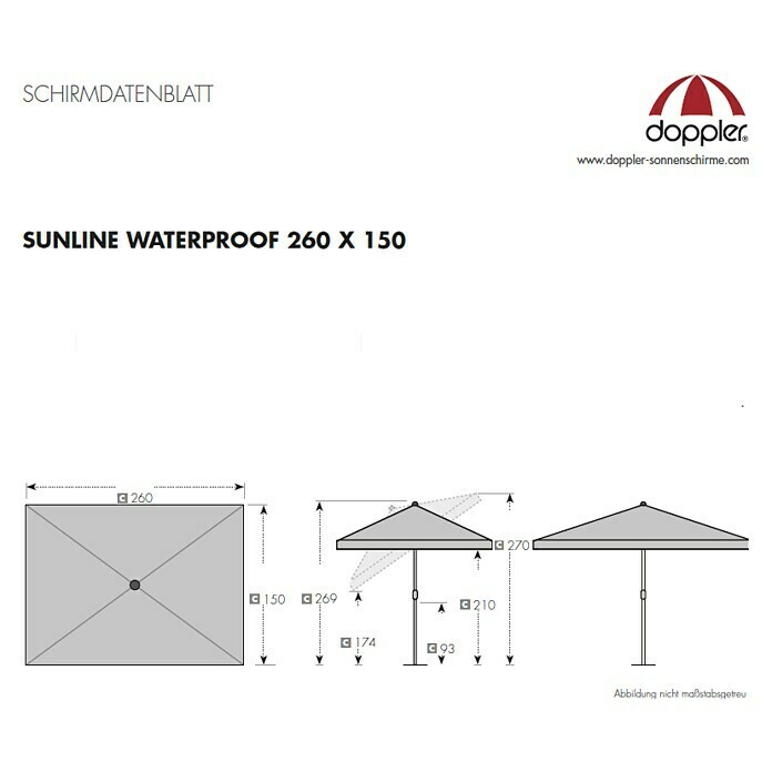 Doppler Sonnenschirm Sunline-Waterproof IIIGreige, 260 x 150 cm Sketch