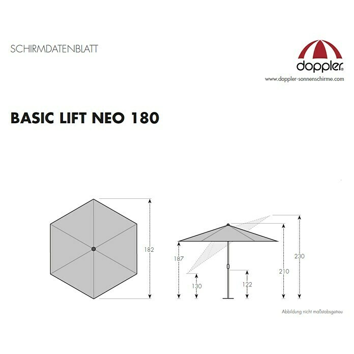 Derby Basic Lift Sonnenschirm Neo (Natur, Durchmesser: 180 cm)