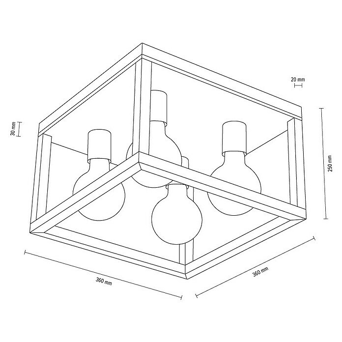 Spotlight Deckenleuchte (60 W, Eiche, L x B x H: 36 x 36 x 25 cm)