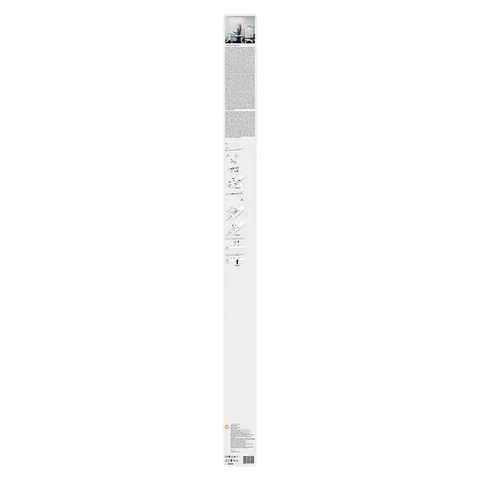 Ledvance LED-Feuchtraumlichtleiste SubmarineLänge: 120 cm, Lichtfarbe: Neutralweiß, 36 W, IP65 - Produktverpackung mit einer Frau im Hintergrund, Anweisungen, Zubehör und Spezifikationen. Sorgfältig beschriebene Produktinformationen.