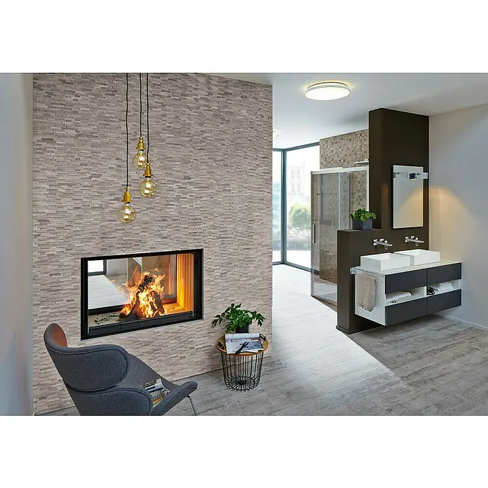 Ledvance Plafón LED para pared y techo Silara Sparkle - 24 W, Blanco cálido, Temperatura del color: 3.000 K - Elegante baño con chimenea moderna y mueble de lavabo. El diseño elegante crea un ambiente lujoso para relajarse.