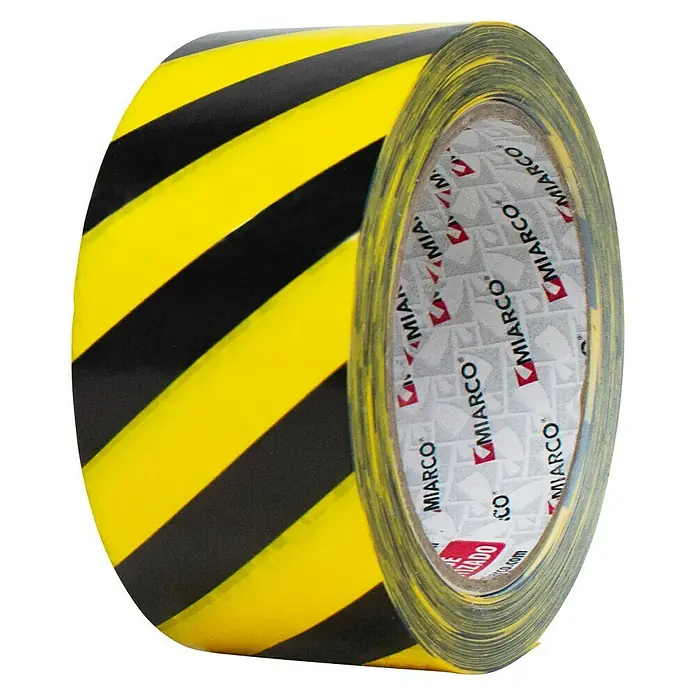 Cinta de señalización - L x An: 66 m x 7,2 cm, Amarillo/Negro - Un rollo de cinta de peligro de rayas amarillas y negras de MIARCO, ideal para señalización de seguridad y zonas peligrosas. Resistente y visible.