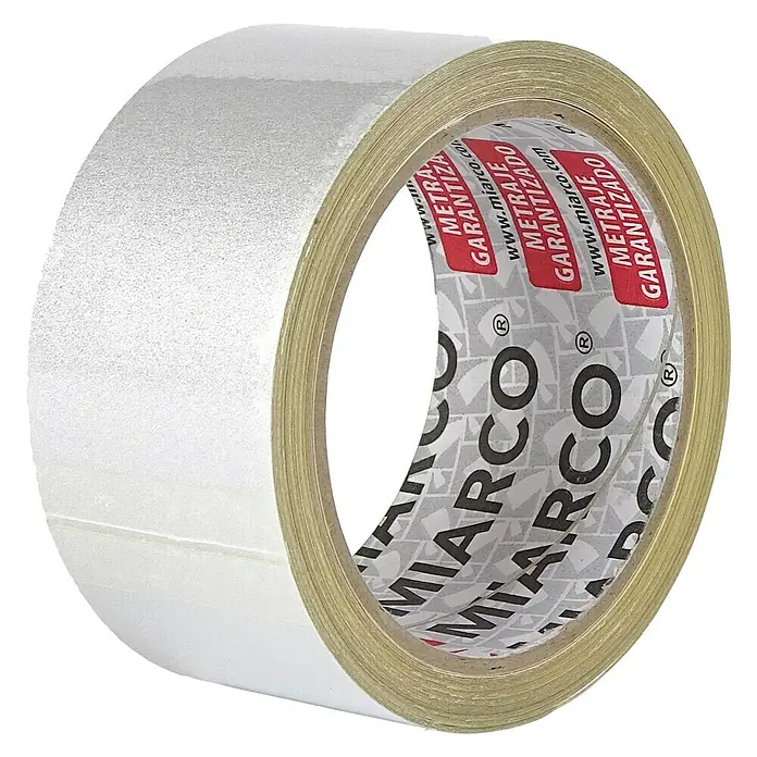Cinta reflectante - L x An: 10 m x 5 cm, Blanco - Rollo de cinta adhesiva MIARCO, ideal para embalaje y uso general en oficina. Alta adhesión para un sellado seguro.