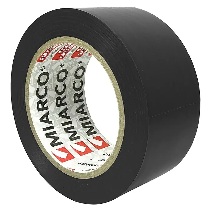Cinta de señalización - L x An: 33 m x 5 cm, Negro - Rollo de cinta aislante negra Miarco, ideal para instalaciones eléctricas y reparaciones. La cinta es robusta y ofrece protección fiable.