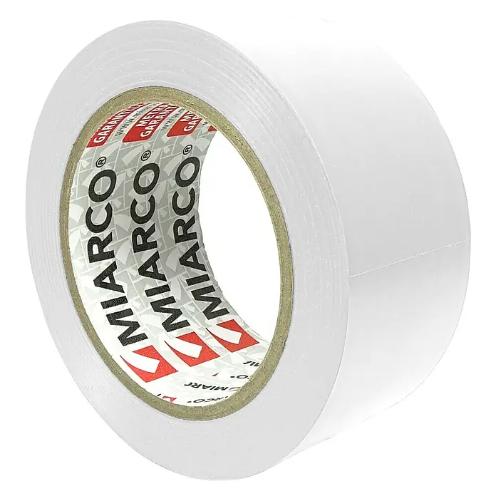 Cinta de señalización - L x An: 33 m x 5 cm, Blanco - Primer plano de un rollo de cinta MIARCO, destacando la marca y el color blanco del producto.