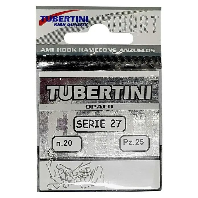 Tubertini Anzuelo de pesca Serie 27 - Tamaño gancho jig: 20 mm, 25 ud. - Un paquete de anzuelos de pesca Tubertini Serie 27 en tamaño n.20, con 25 unidades por paquete. Ideal para el pescador exigente.