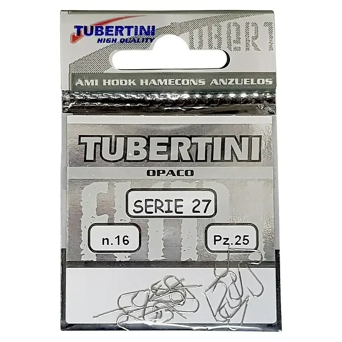 Tubertini Anzuelo de pesca Serie 27 - Tamaño gancho jig: 16 mm, 25 ud. - Anzuelos de pesca Tubertini Serie 27, tamaño 16, 25 unidades. Anzuelos de alta calidad para pescadores, ideales para diversas técnicas.