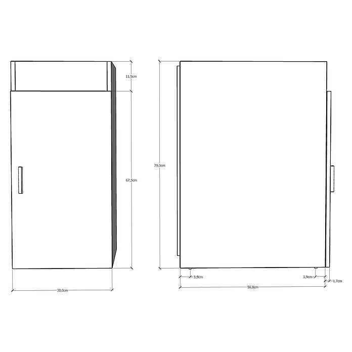 Mueble de lavabo Henares en kit (L x An x Al: 56 x 38 x 79 cm, Blanco)
