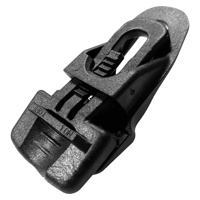 Clips Holdon Midi - 4 Stk., Schwarz - Nahaufnahme eines schwarzen Windschutzscheibenwischerarms-Adapters mit Beschriftung zur korrekten Montage.
