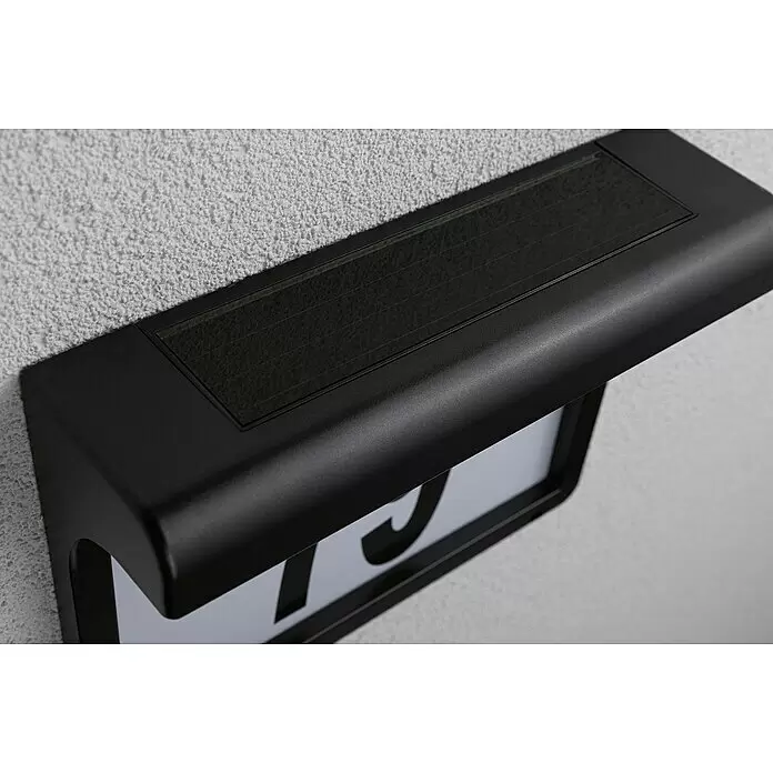 Paulmann Solar-Hausnummer Dayton II - Schwarz, Warmweiß - Schwarzes solarbetriebenes Adressschild mit integriertem Solarpanel.