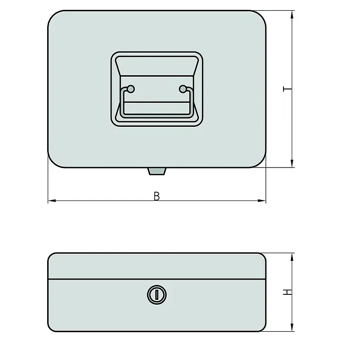 Basi Geldkassette GK10 - L x B x H: 25 x 18 x 9 cm, Schwarz - Abbildung einer grauen Geldkassette mit den Massen B, T und H.