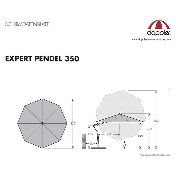 Doppler Expert PendelschirmAnthrazit, 350 cm Sketch