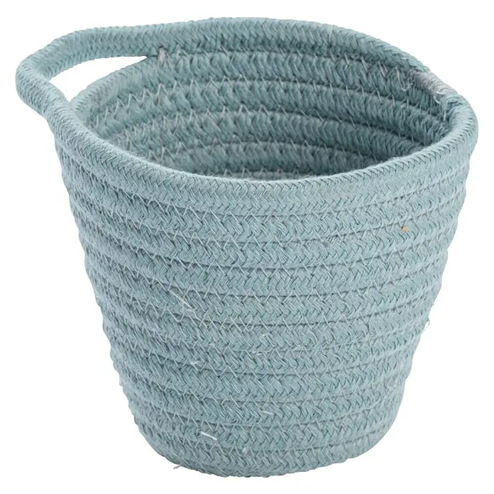Wenko Ablagekorb Soria - 14,5 x 12,5 x 12 cm, Polyester, Blaugrau - Hellblauer geflochtener Korb mit Tragegriff, ideal zur Aufbewahrung von kleinen Gegenständen oder als dekoratives Element im Haus.