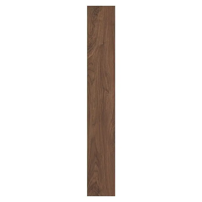LOGOCLIC Silentos Laminatmuster Nussbaum Belfort297 x 192 x 9 mm, Landhausdiele - Nahaufnahme eines dunklen Holzpaneels mit deutlicher Maserung, ideal für Bodenbeläge oder Möbel.