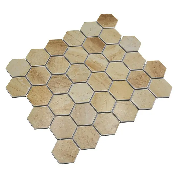 Mosaikfliese Hexagon CTR HX31CM - 32,5 x 28,1 cm, Beige, Matt - Beige hexagonale Fliesenmatte für stilvolle Wand- und Bodengestaltung. Perfekt für Küche und Bad!