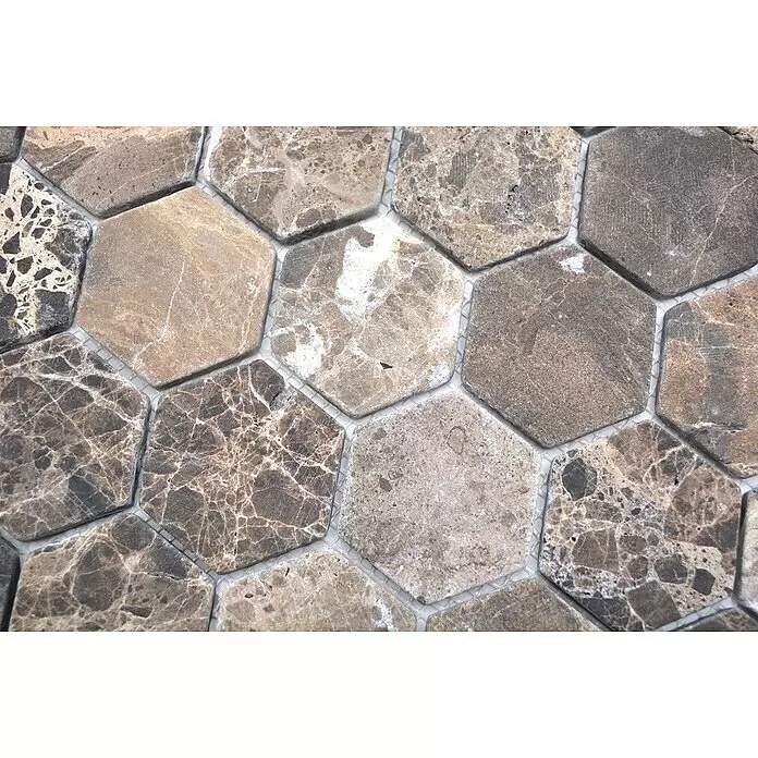 Mosaikfliese Hexagon MOS HXN 476 - 29,8 x 30,5 cm, Braun, Matt - Detailaufnahme