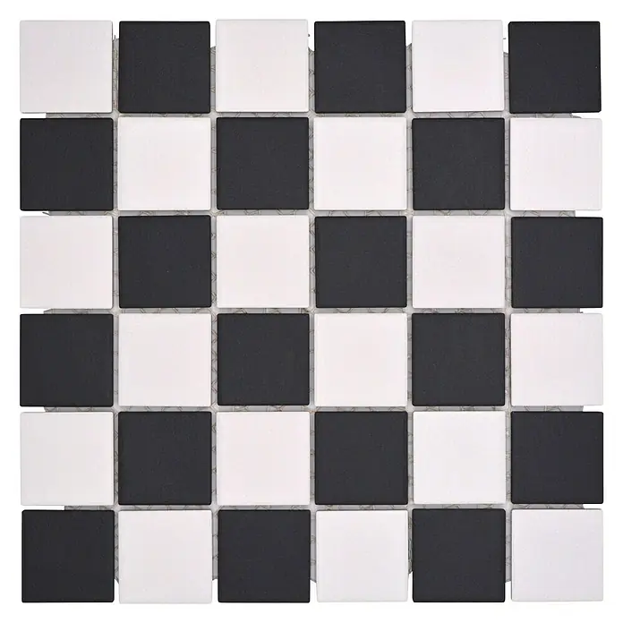 Mosaikfliese Quadrat Mix SAT 348 - 29,8 x 29,8 cm, Schwarz/Weiß, Matt - Quadratische, schwarz-weiße Mosaikfliesen für stilvolle Oberflächen. Ideal für Badezimmer, Küchen und mehr, um ein Schachbrettmuster zu erzeugen.