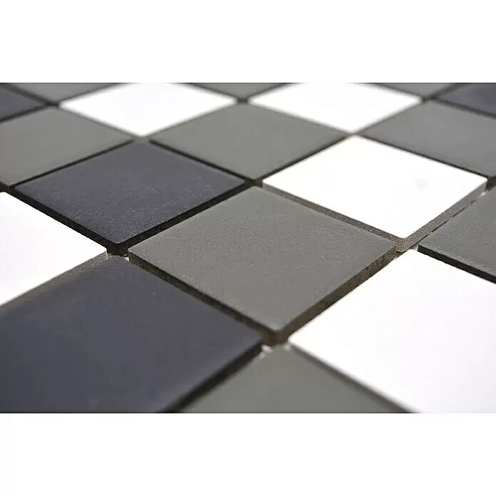 Mosaikfliese Quadrat Mix SAT 543 - 29,8 x 29,8 cm, Schwarz/Grau/Weiß, Matt - Detailaufnahme