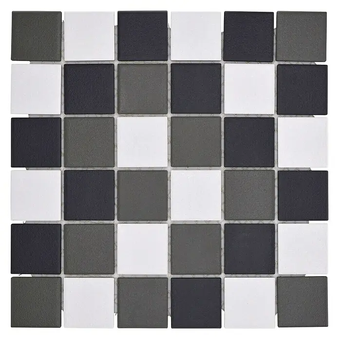 Mosaikfliese Quadrat Mix SAT 543 - 29,8 x 29,8 cm, Schwarz/Grau/Weiß, Matt - Quadratische Fliesenmatte in Schwarz, Weiß und Grau für stilvolle Wand- und Bodengestaltung. Perfekt für Küche, Bad oder andere Wohnbereiche.