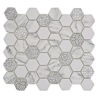 Mosaikfliese Hexagon Mix EMILY HX65 (32,4 x 28 cm, Grau/Weiß, Matt)