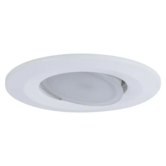 Paulmann Downlight LED empotrable Calla - 6 W, Blanco, IP65 - Primer plano de una lámpara de techo LED redonda empotrada con marco blanco y difusor mate. Ideal para interiores modernos.