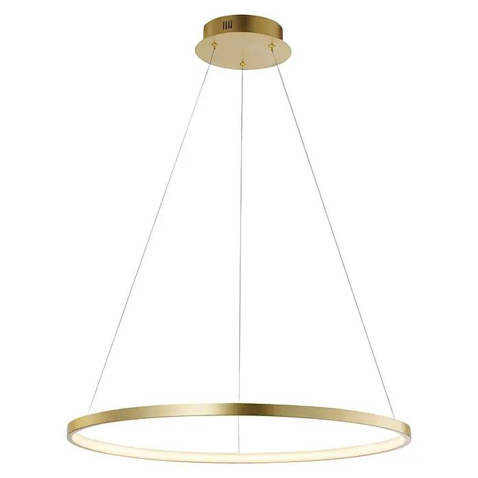 Paul Neuhaus LED-Pendelleuchte rund Circle - 28 W, Ø x H: 45,5 x 6,6 cm, Gold, Warmweiß - Elegante LED-Hängeleuchte mit goldenem Ring und filigranen Aufhängungen, ideal für modernes Ambiente und stilvolle Beleuchtung.