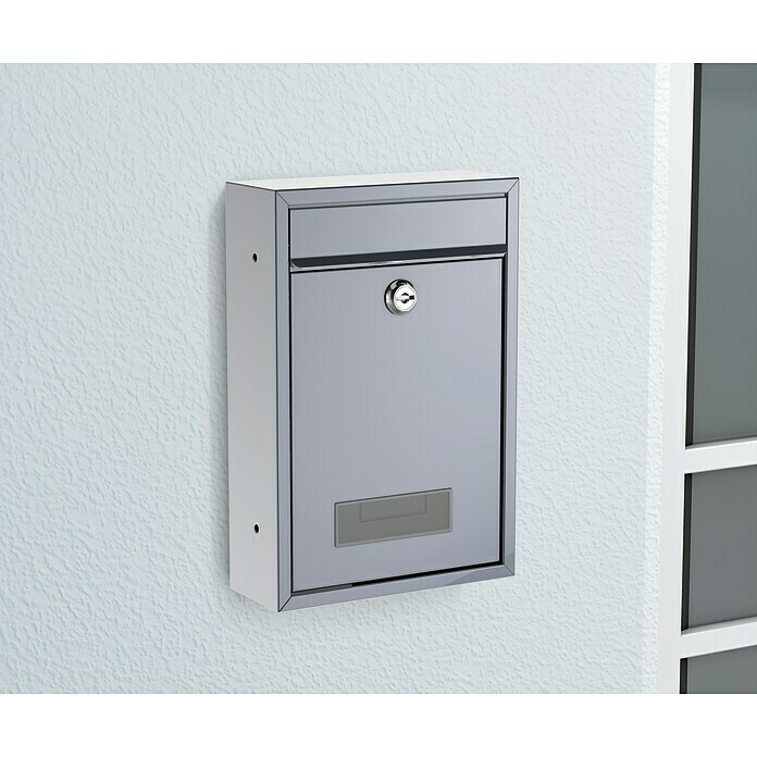 Basi Wandbriefkasten BK 100 (L x B x H: 8,2 x 21,5 x 32 cm, Silber, Stahl, Namensschild) | BAUHAUS