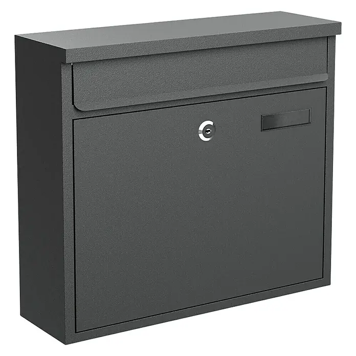 Basi Wandbriefkasten BK 360 M - L x B x H: 11,6 x 36 x 31,5 cm, Anthrazit, Stahl, Namensschild - Grauer Briefkasten mit Einwurfklappe und Schloss. Der Briefkasten ist aus Metall und hat eine schlichte, moderne Optik.