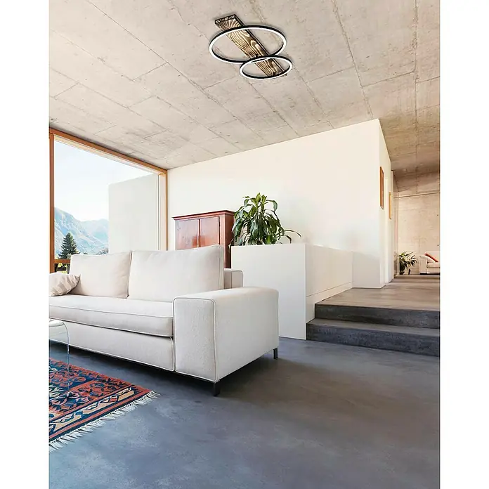 Eglo Boyal Plafón LED - 24 W, 78 x 40 x 9 cm, Madera/Claro, Blanco cálido, Número de bombillas: 2 ud. - Lámpara de techo moderna con detalles de madera y diseño circular, que añade un toque de elegancia a cualquier habitación. Ideal para interiores elegantes.