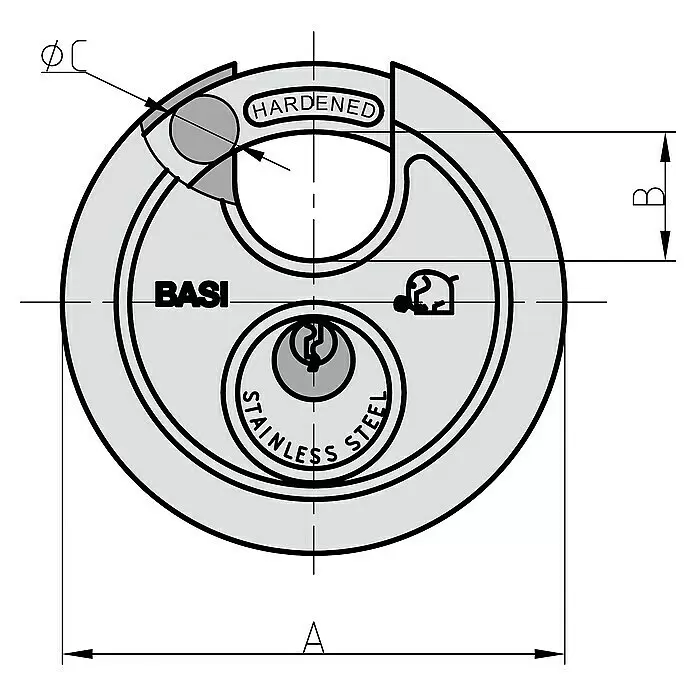 Basi Diskusschloss RVS 610B x H: 70 x 70 mm, Bügelstärke: 9,5 mm, Edelstahl