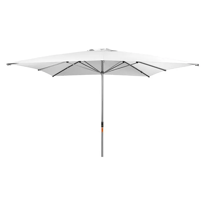 Doppler Alu Expert Marktschirm Teleskop - Weiß, Bespannungsmaß (L x B): 350 x 350 cm - Abbildung eines weißen Sonnenschirms mit einem stabilen, mittig platzierten Ständer, ideal für den Außenbereich.