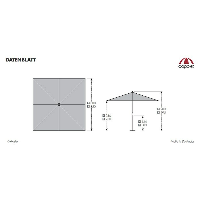 Doppler Alu Expert Sonnenschirm TeleskopAnthrazit, 350 x 350 cm Sketch