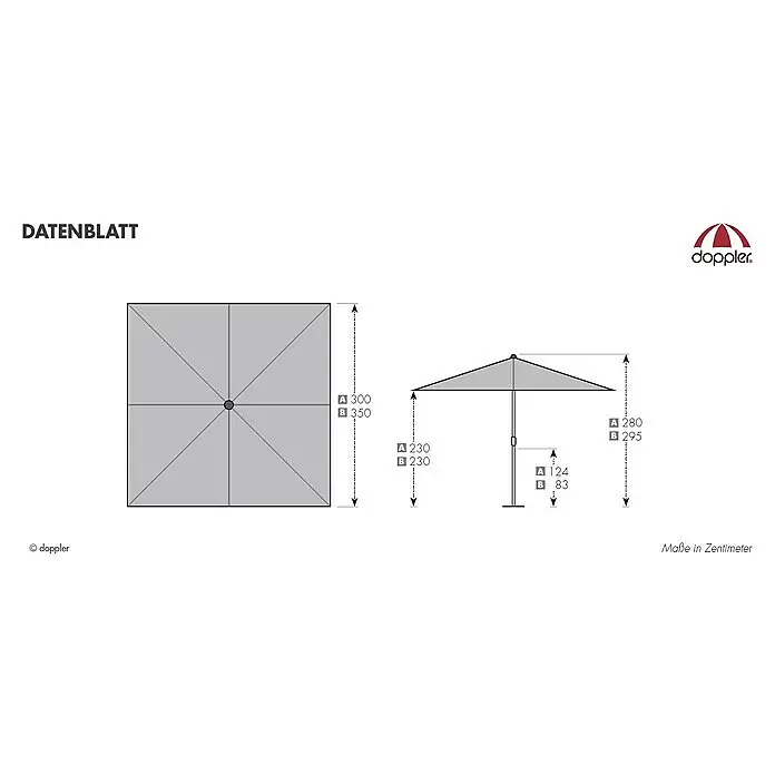 Doppler Alu Expert Marktschirm TeleskopNatur, L x B: 350 x 350 cm
