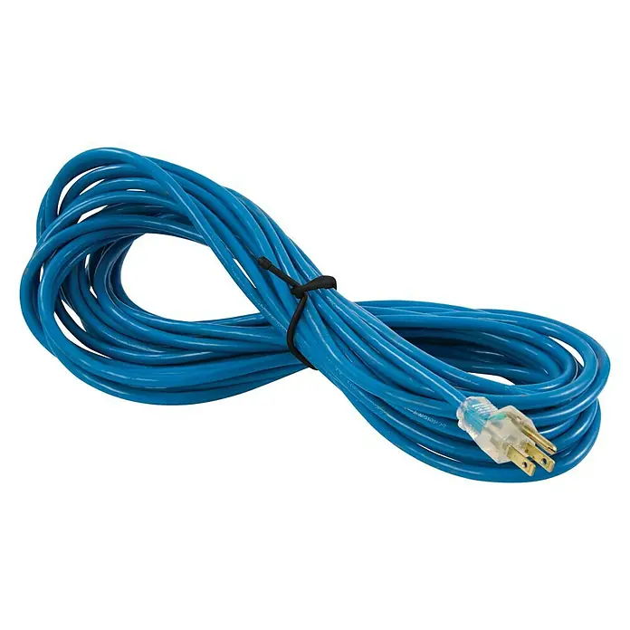 Nite Ize Bridas para cables Gear Tie - Negro, L x An: 221 x 8 mm, 2 ud. - Cable de extensión azul enrollado con enchufe transparente y brida negra, ideal para uso en interiores y exteriores.